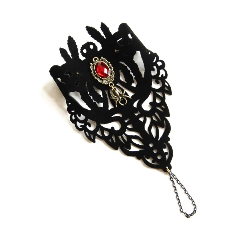 Gothic Black Lace Bracelet Halloween Dress Up Steampunk BraceletWristband Hand Chain Victorian Accessories for Halloween Cosplay