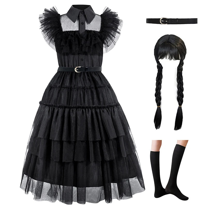 KLFLGD Black Lace Halloween Dress Up Girl's Birthday Party Performance Dress New Girl Role Playing Dress 4-12 Years Old