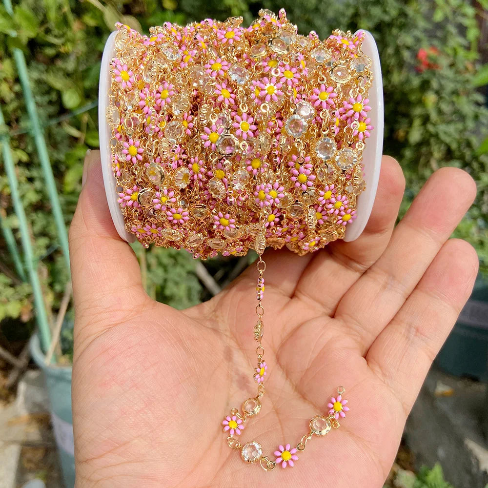 Colorful Evil Eye Beads Chains Stainless Steel Link Pearl Beaded Chains Turkey Eye Link Chain for Necklace Making Jewelry DIY