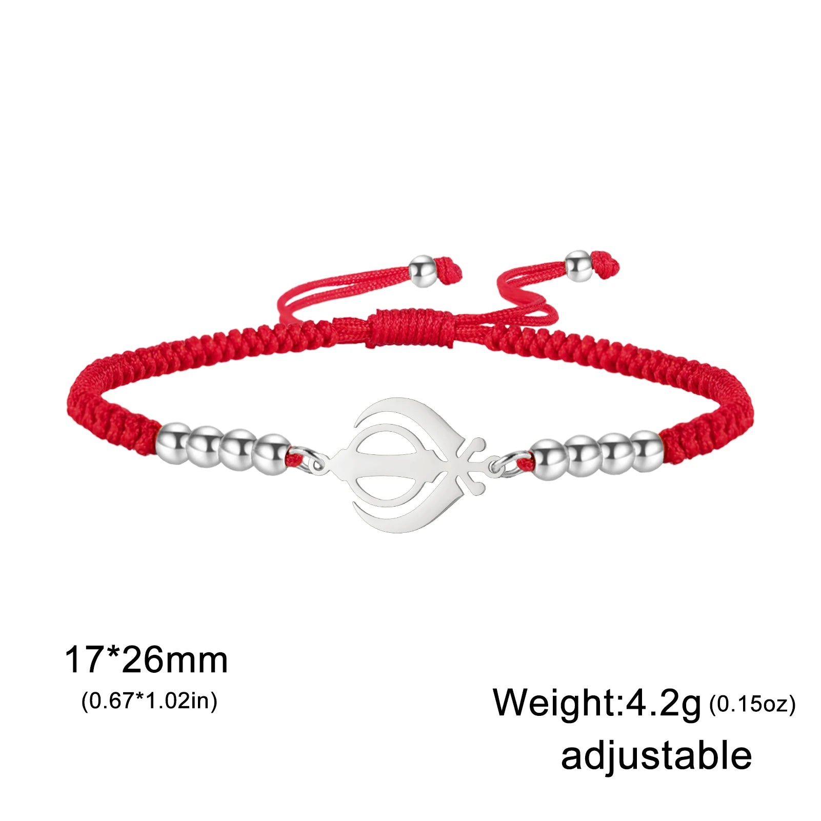 LIKGREAT Sikhism Adjustable Rope Bracelets for Women Men Stainless Steel Sikh Khanda Indian Pakistan Punjab Religious Jewelry