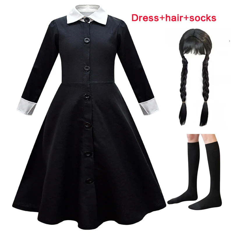 KLFLGD Black Lace Halloween Dress Up Girl's Birthday Party Performance Dress New Girl Role Playing Dress 4-12 Years Old