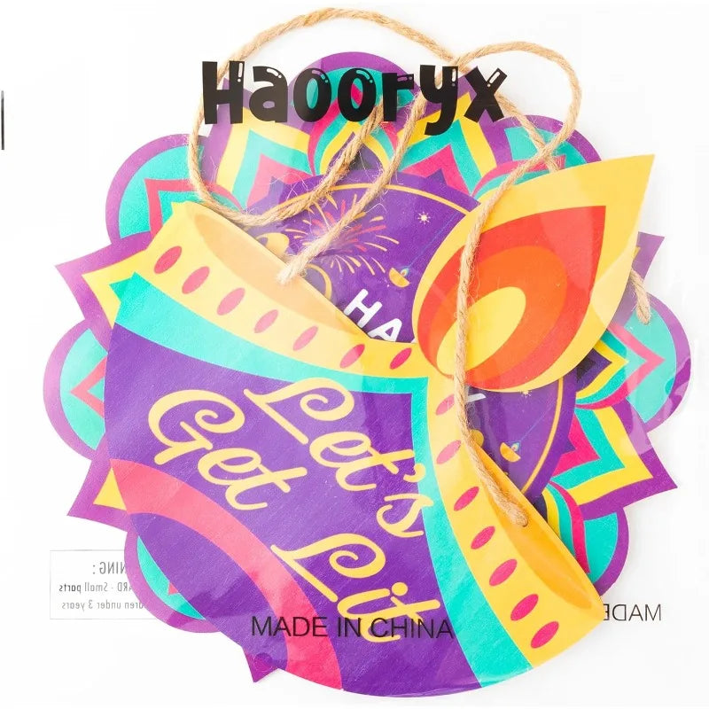 2Pcs Wooden Diwali Door Sign - 'Happy Diwali' Hanging Plaque with Rope for Indian Festival Decor, Wall Welcome Decorations