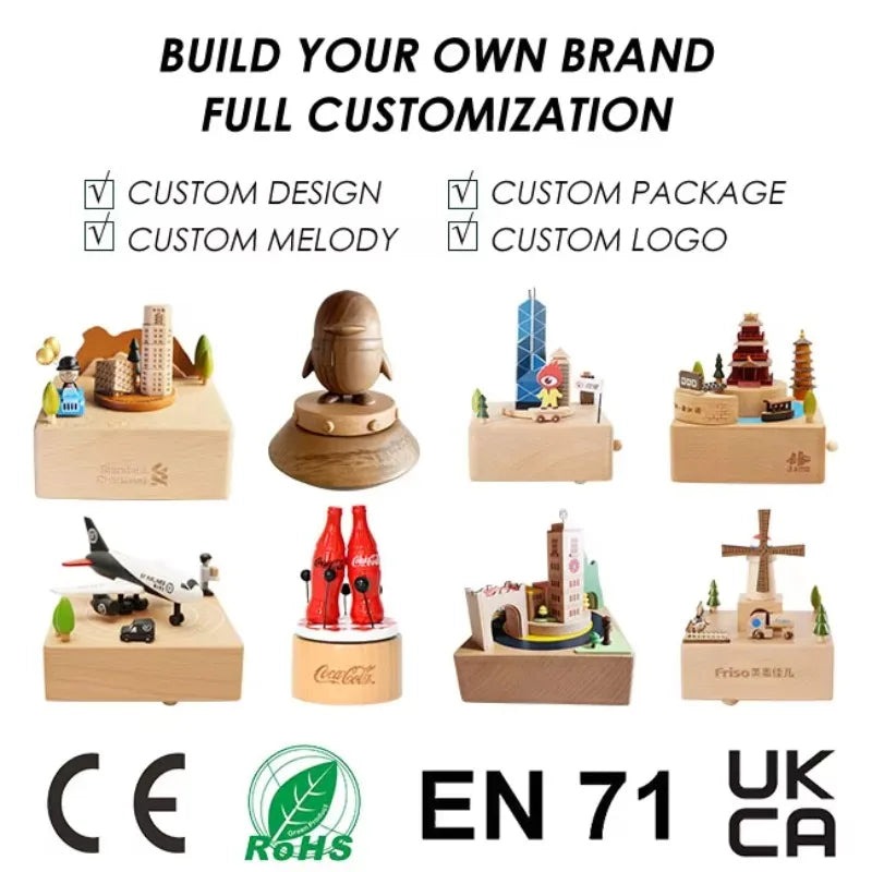 Christmas Gifts Wholesale Logo Engrave Mechanical Wind Up Clockwork Rotating Carousel Ballerina Music Box Wooden For Present