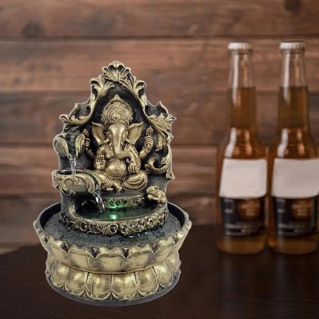 Decorative Hindu Ganesha Statue Water Fountain Waterscape Lucky Meditation Relax Home Living Room Ornaments