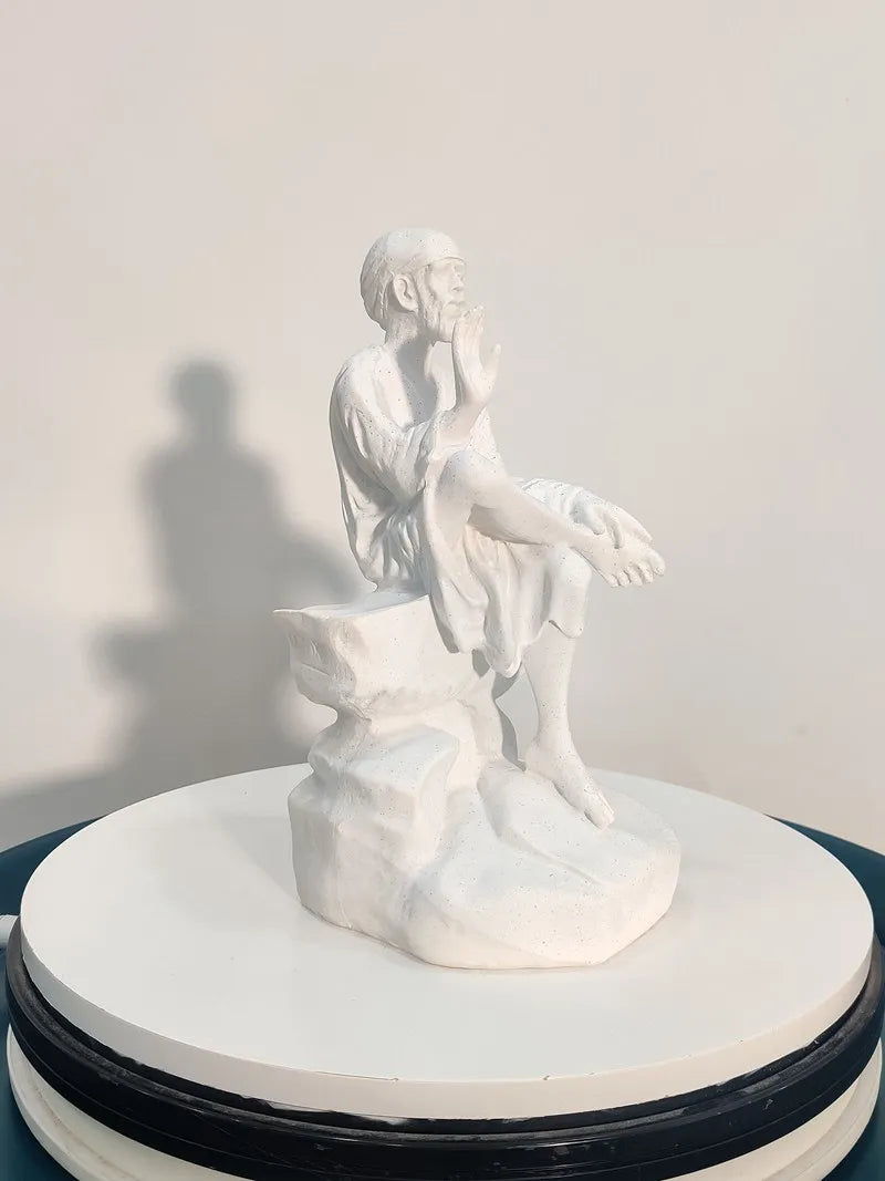 Vilead 26cm Sandstone Sai Baba of Shirdi Statue Hindu Sculpture Hand Crafted Replica Hinduism Indian God  Home Office Decoration