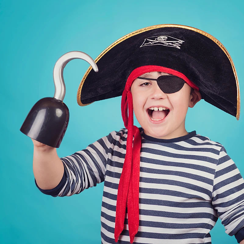 Halloween Pirate Cosplay Party Set Pirate Eye Patches Pirate Flag Skull Print Pirate Captain Costume Cap for Halloween Kids Gift