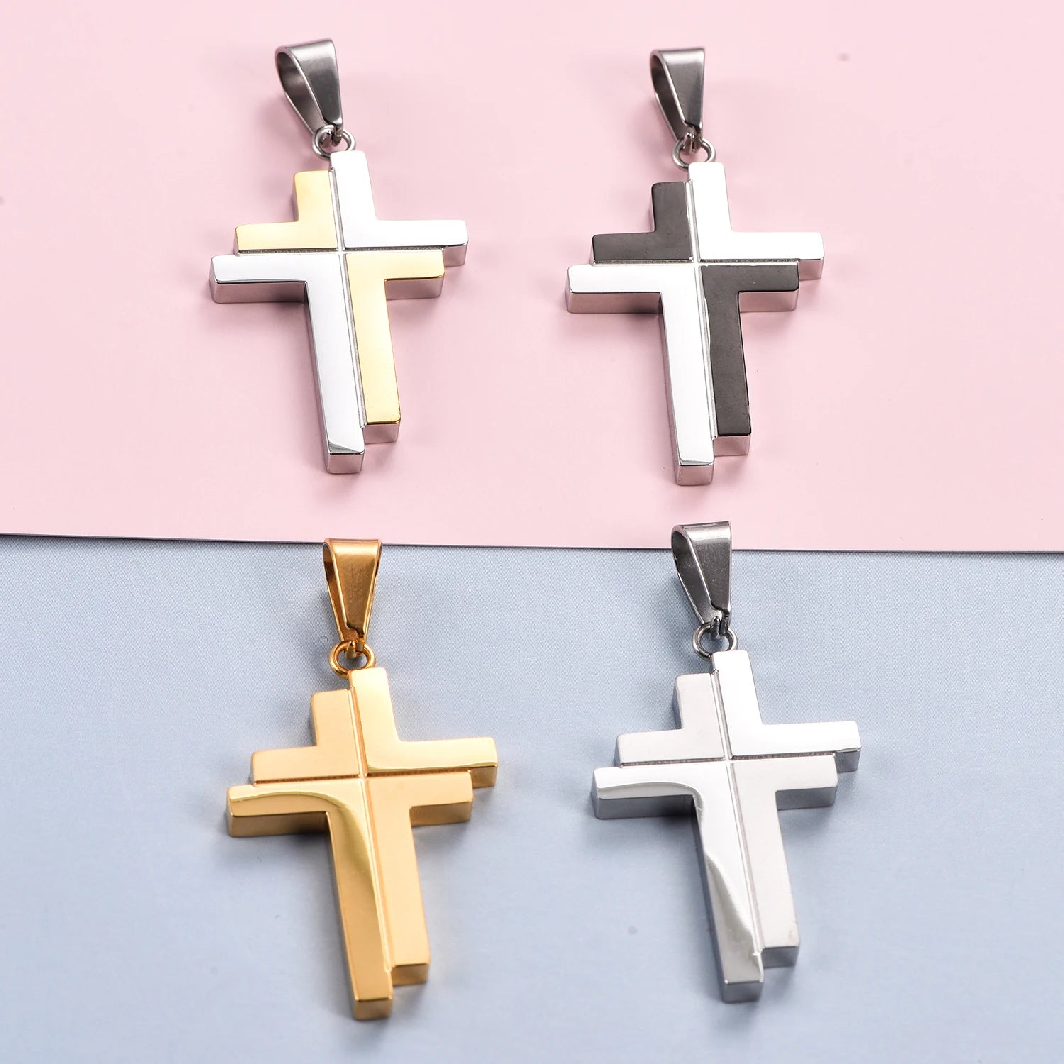Cross Pendant Necklace Classic for Men Women Fashion Hip-hop Stainless Steel Dull Polished  Faith Prayer Jewelry Gift