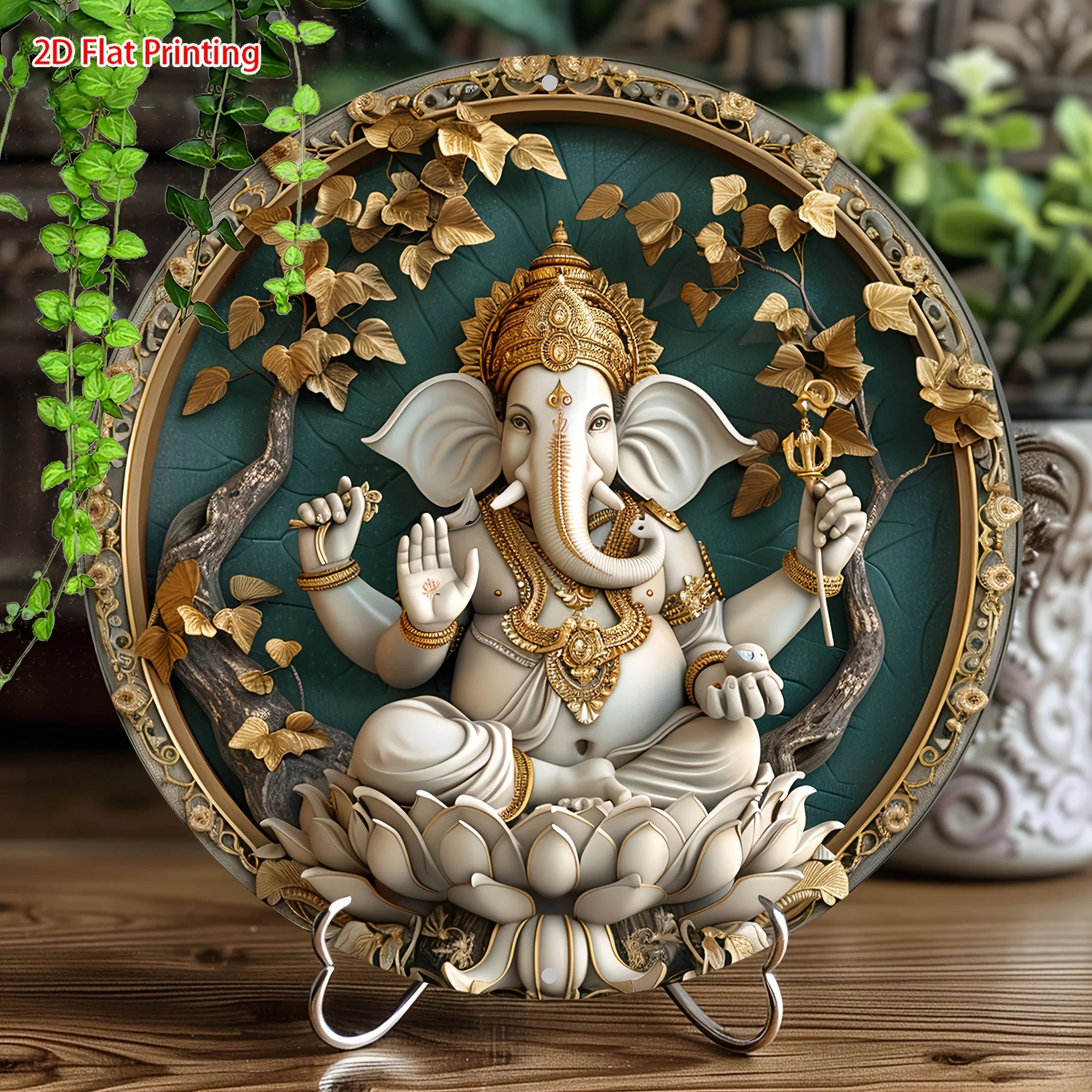 Weather-Resistant Vintage Ganesha  Wall Hanging Sign 1pc | 2D Flat, No Electricity Needed and Party Decor, Indian Home Deco