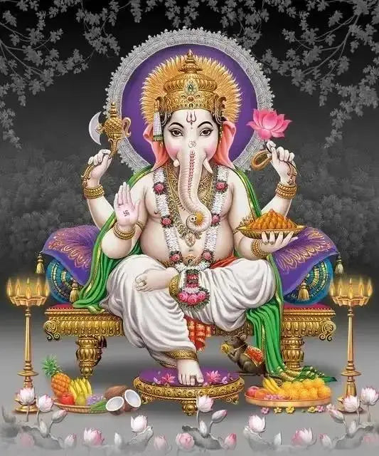 India Hindu God Ganesha Canvas Wall Art  Elephant God Series Religious Temple Print for Living Room Decor