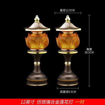 A Pair 2PCS Wholesale Buddhism supply HOME Shop temple altar Buddhist worship tool high grade Lotus LED buddha Light 30cm tall