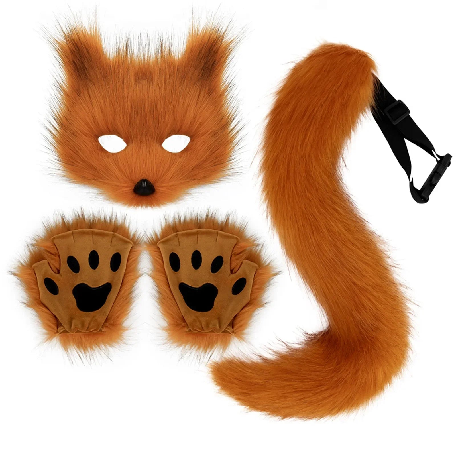 3pcs Halloween Dress Up Animal Tail Fox Mask Paw Gloves Set  Animation Exhibition Cosplay Outdoor Party Costumes Accessories