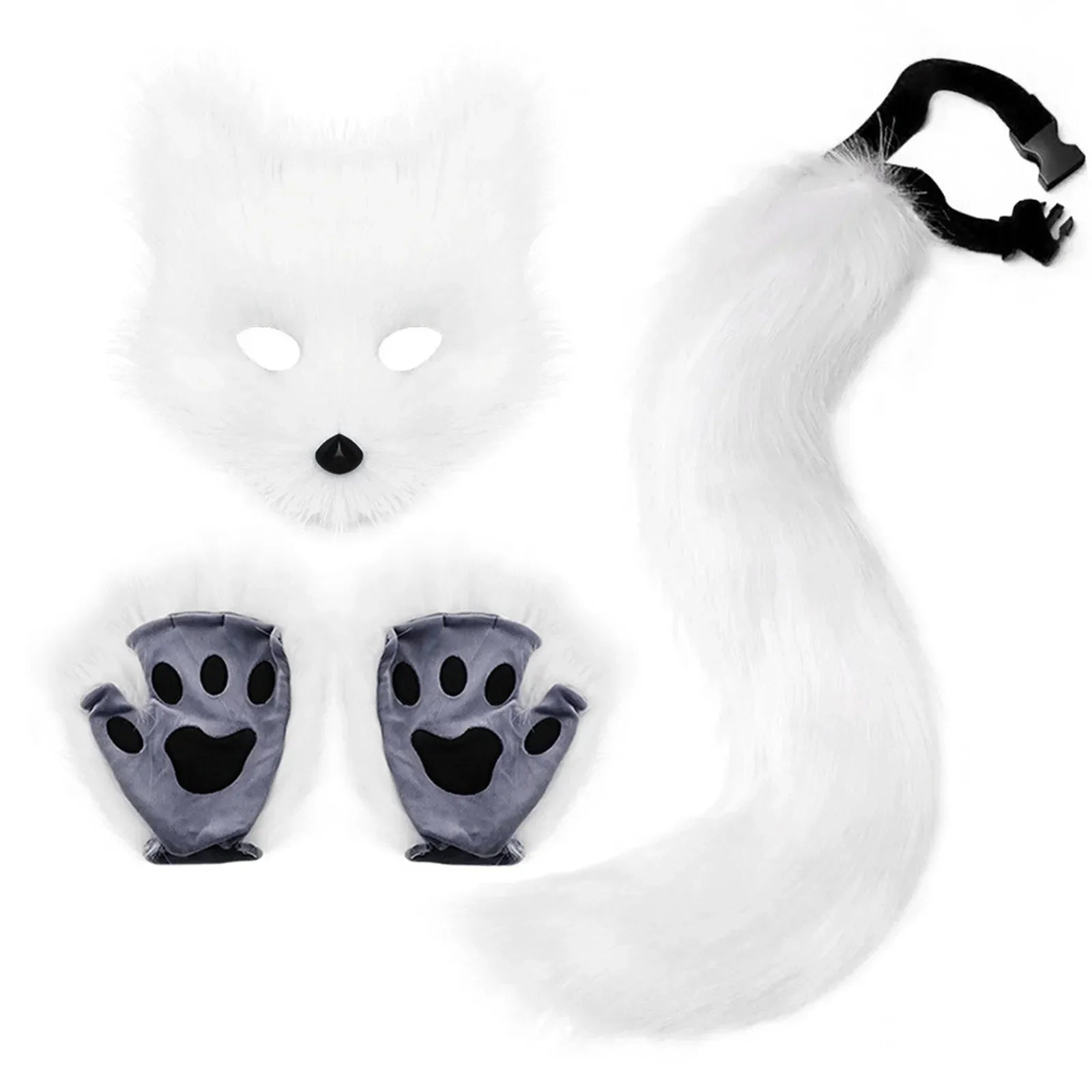 3pcs Halloween Dress Up Animal Tail Fox Mask Paw Gloves Set  Animation Exhibition Cosplay Outdoor Party Costumes Accessories