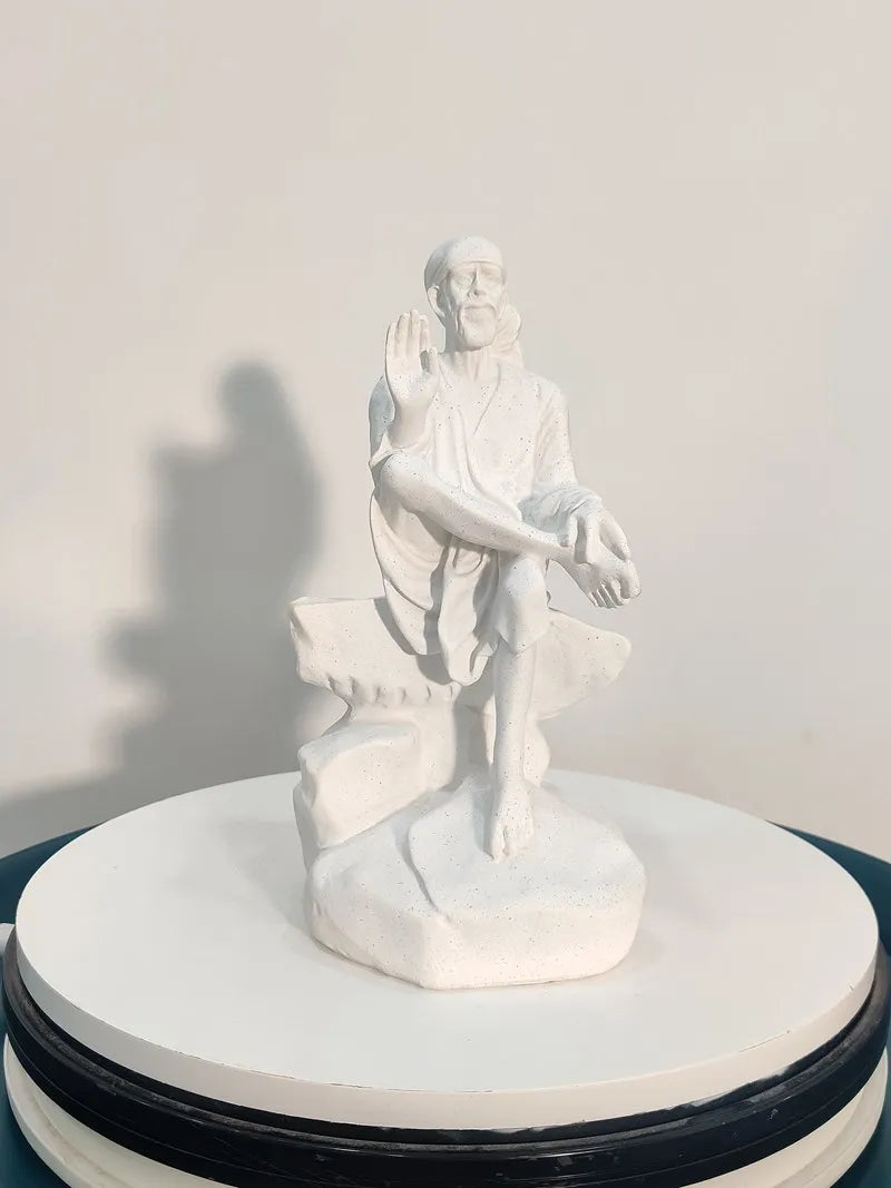 Vilead 26cm Sandstone Sai Baba of Shirdi Statue Hindu Sculpture Hand Crafted Replica Hinduism Indian God  Home Office Decoration