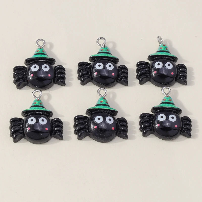 Leslie 10Pcs New Resin Halloween Charms Kawaii Cat Spider Castle Ghost Pumpkin Charms Pendants Decor DIY Earring Jewelry Making
