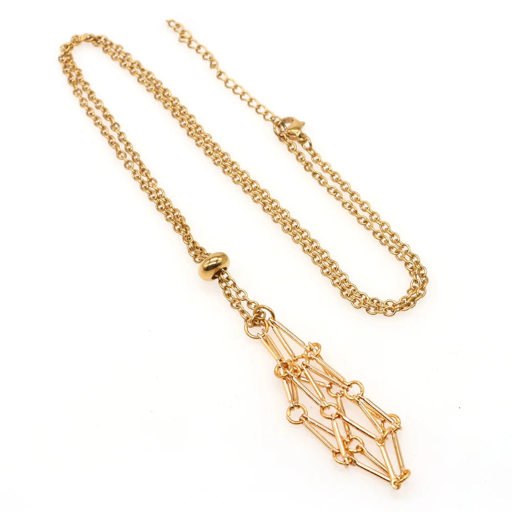 Adjustable Necklace Empty Stone Holder Wax Rope Copper Cage Metal Copper Chain Pendant Net Bag Crystal Gems  Jewelry Accessories