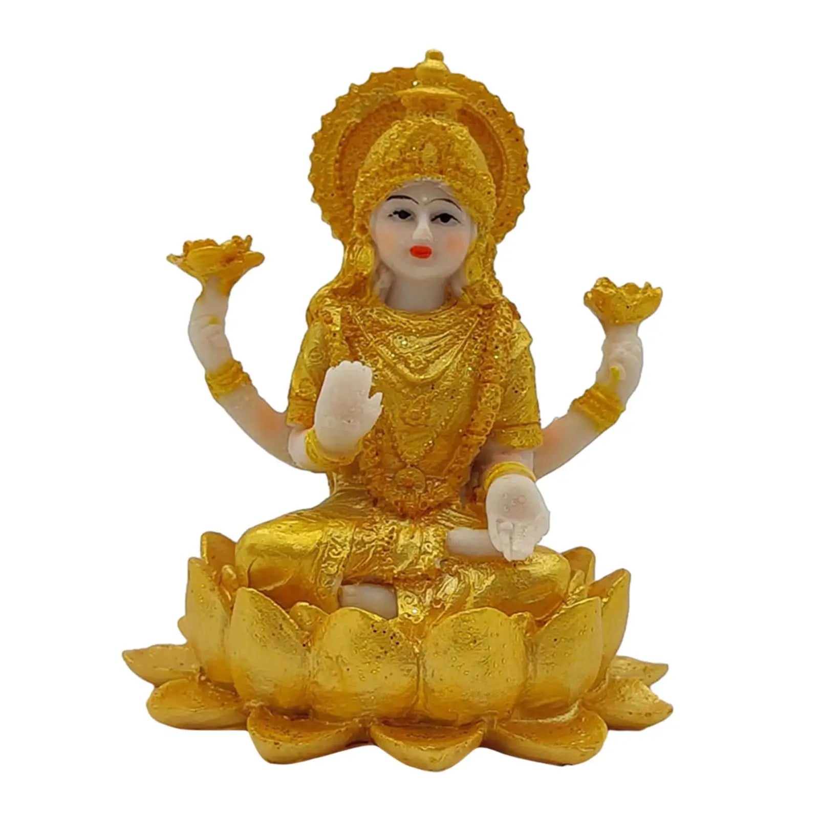 Thailand Hindu Goddess on Lotus Statue Lifelike 4inch Tall Decorative Handmade Craft Carving Figurine for Indoor Elegant
