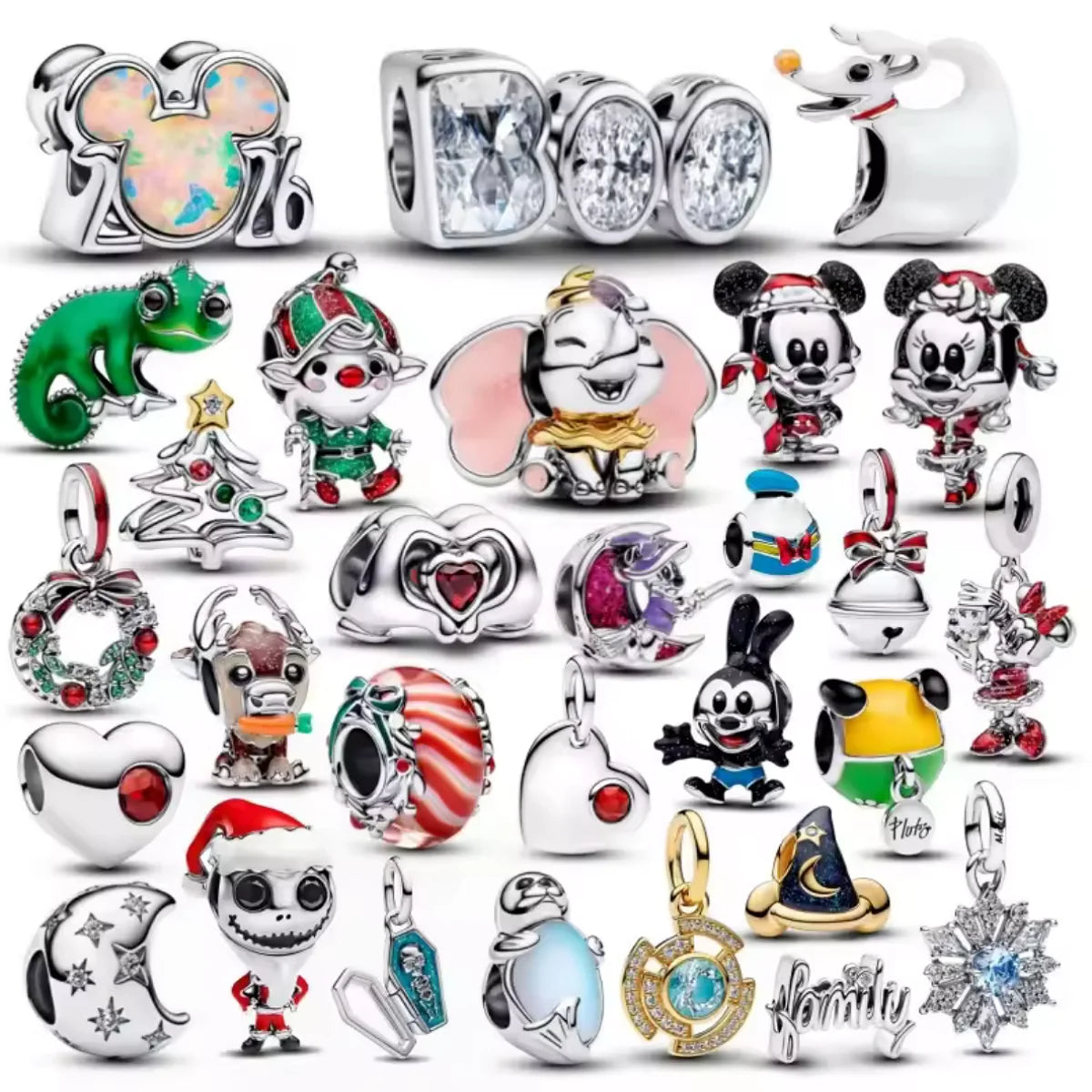 2026 Disneypark Christmas Halloween Skull Pink Elephant Cartoon Animal Charm Suitable for Women Original Bracelet DIY Gifts