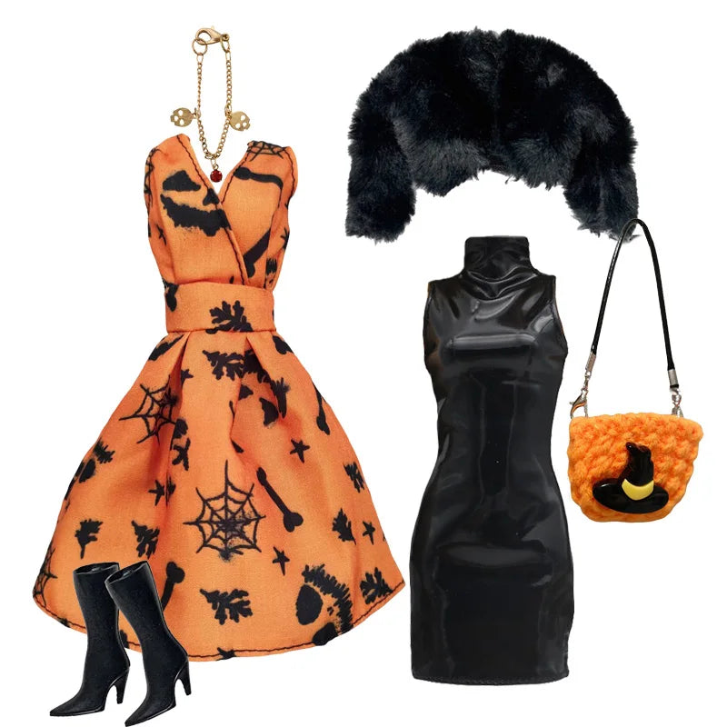 1/6 Doll Cosplay Clothes Halloween dress Witch Cap Belts Bag Broom Outfits for 12inch BJD Doll 30cm Doll Barbi Xinyi FR Doll