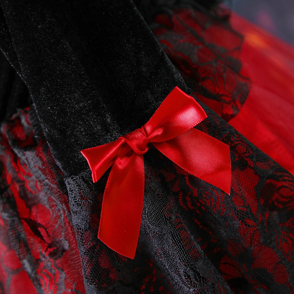 2025 Girls Cosplay Vampire Halloween Dress For Kids Ghost Bride Gothic Costume Count Vampiran Carnival Outfit Black Red Clothes
