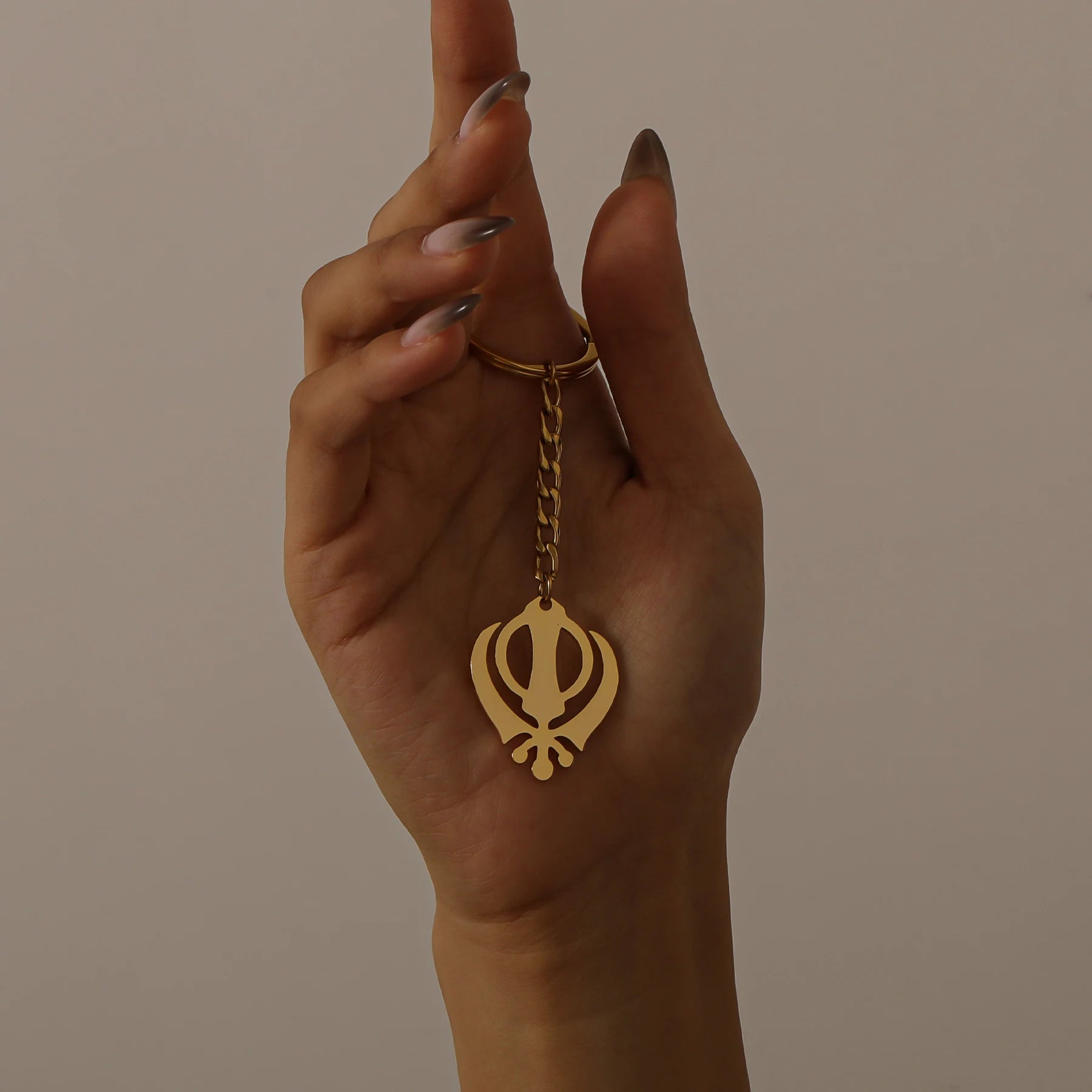 Punjabi Sikh Gold Keychain Pendant Gift 18K Stainless Steel Believer Faith Master Unique Symbol Religious Jewelry Souvenir Gift
