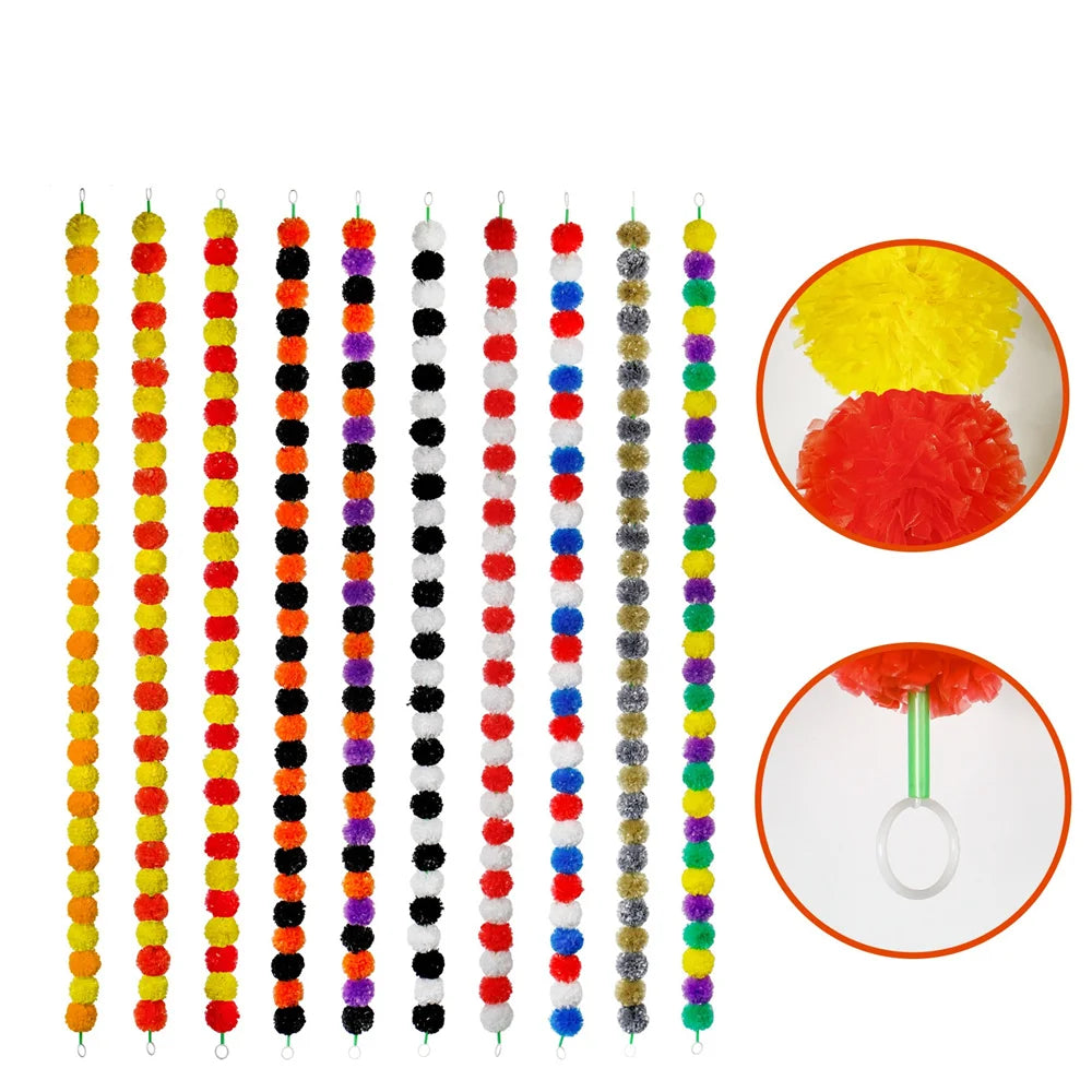 Artificial Marigold Garland For Diwali Wreath Indian Weddings Arch Decorations Garland Halloween Yard Hanging Flower Bar Strips