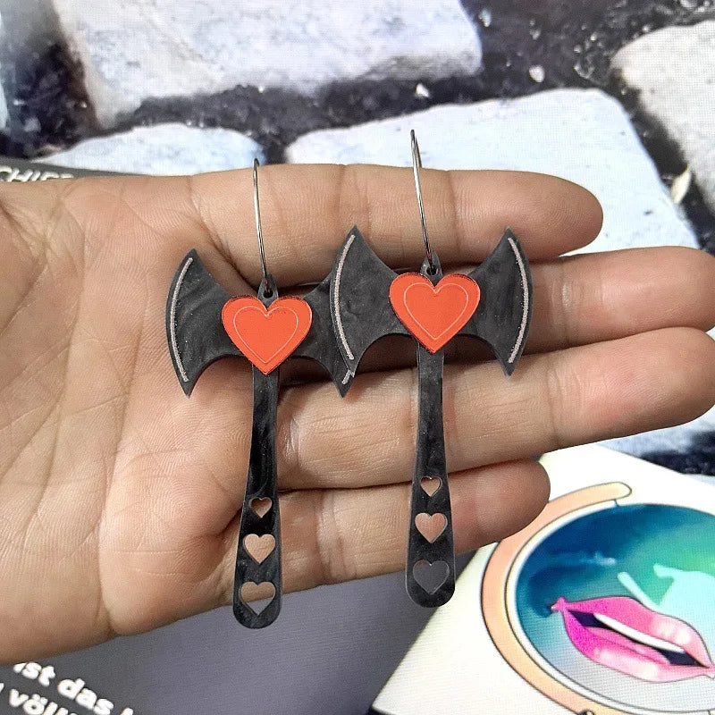 2024 New Skeleton Pumpkins Halloween Earrings Women Hallowmas Costume Cosplay Skull Heart Axe Black Bat Acrylic Drop Earring