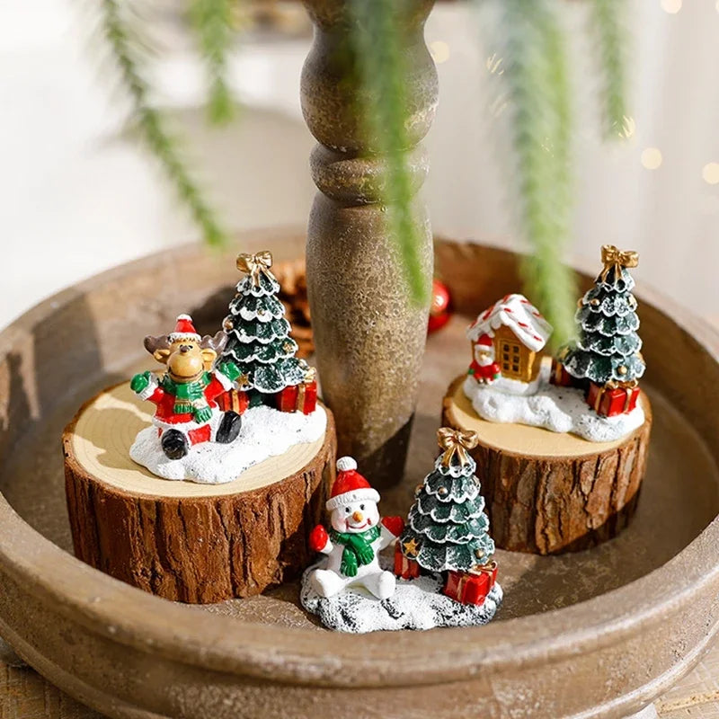 Christmas Village Resin Figurines House Micro Landscape Merry Christmas Home Table Ornaments New Year Holiday Decoration Gifts