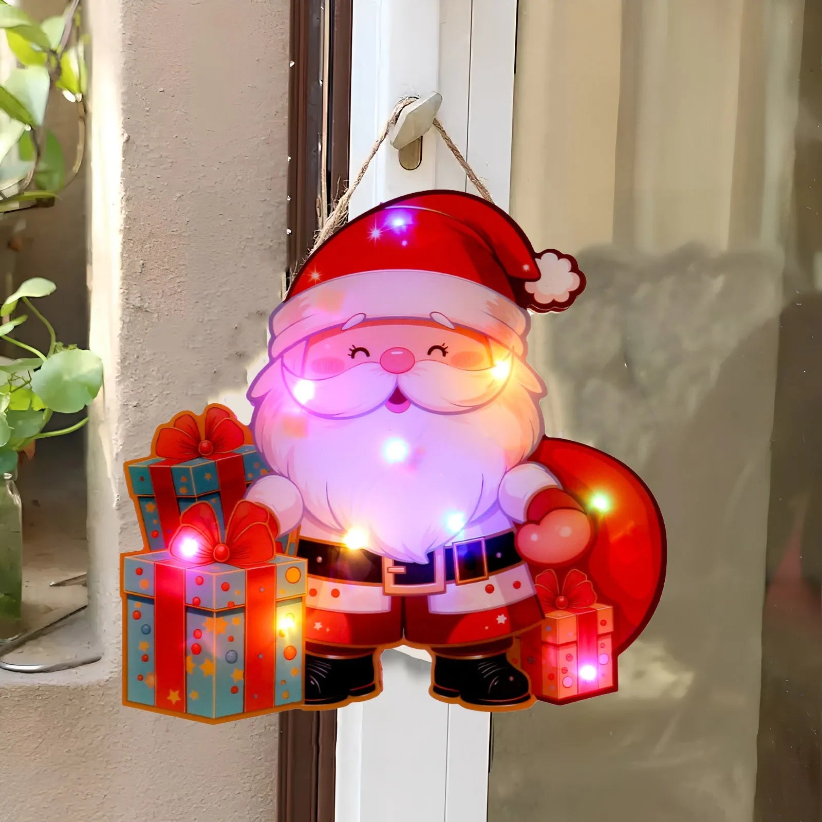 Luminous Door Hanging Decorations Christmas Home Diy Colorful Lights Snowman Scene Arrangement Hanging Decorations