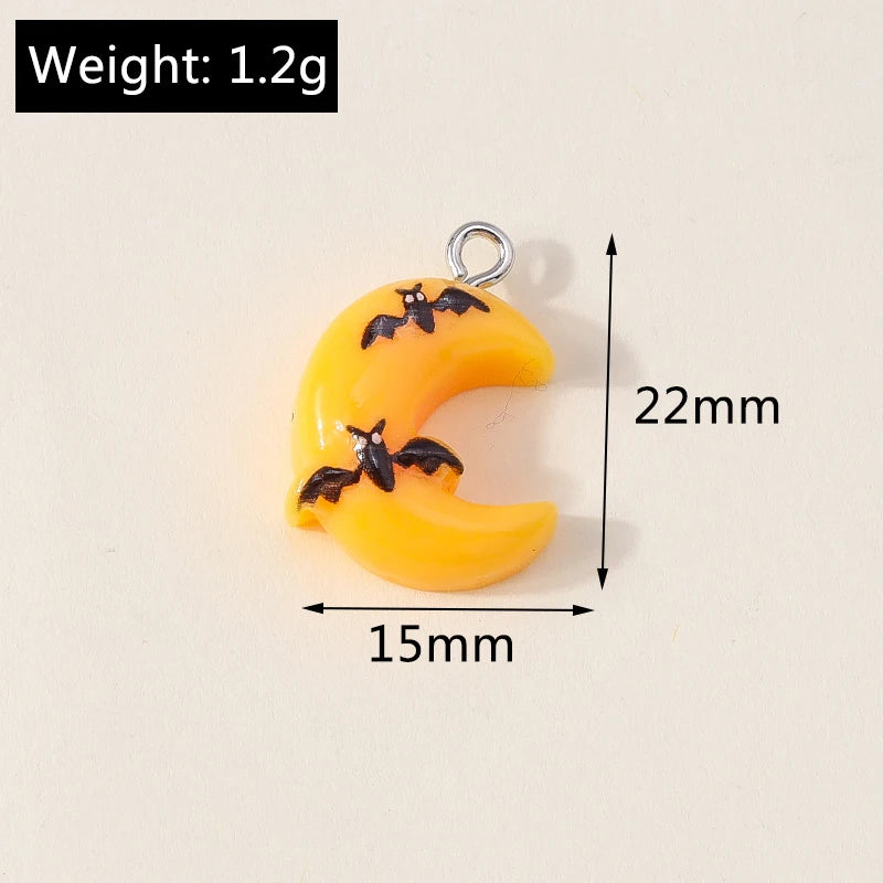 Leslie 10Pcs New Resin Halloween Charms Kawaii Cat Spider Castle Ghost Pumpkin Charms Pendants Decor DIY Earring Jewelry Making