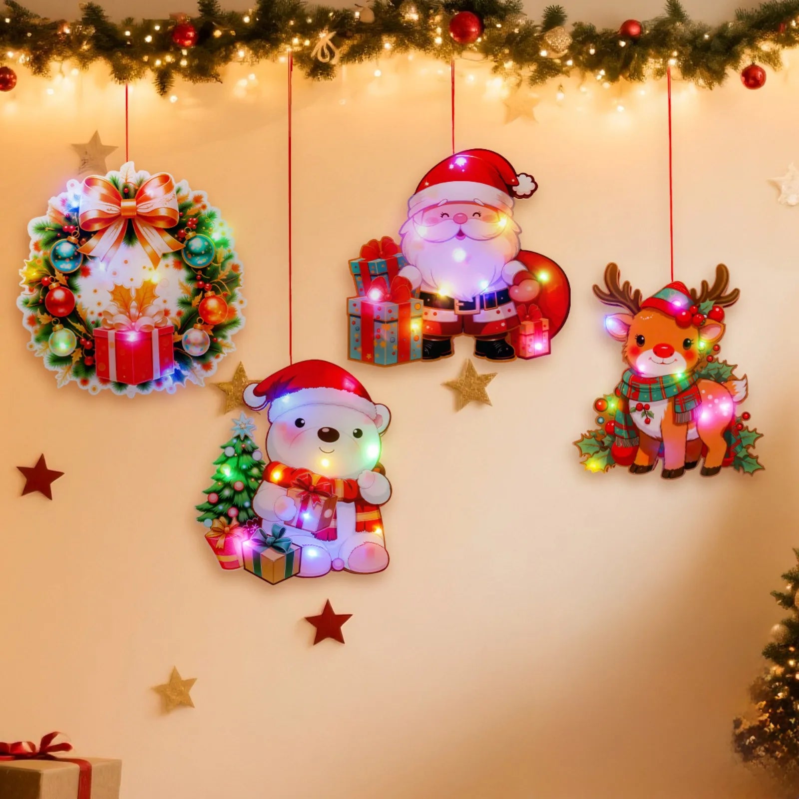 Luminous Door Hanging Decorations Christmas Home Diy Colorful Lights Snowman Scene Arrangement Hanging Decorations