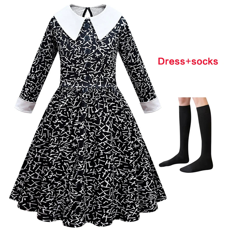 KLFLGD Black Lace Halloween Dress Up Girl's Birthday Party Performance Dress New Girl Role Playing Dress 4-12 Years Old
