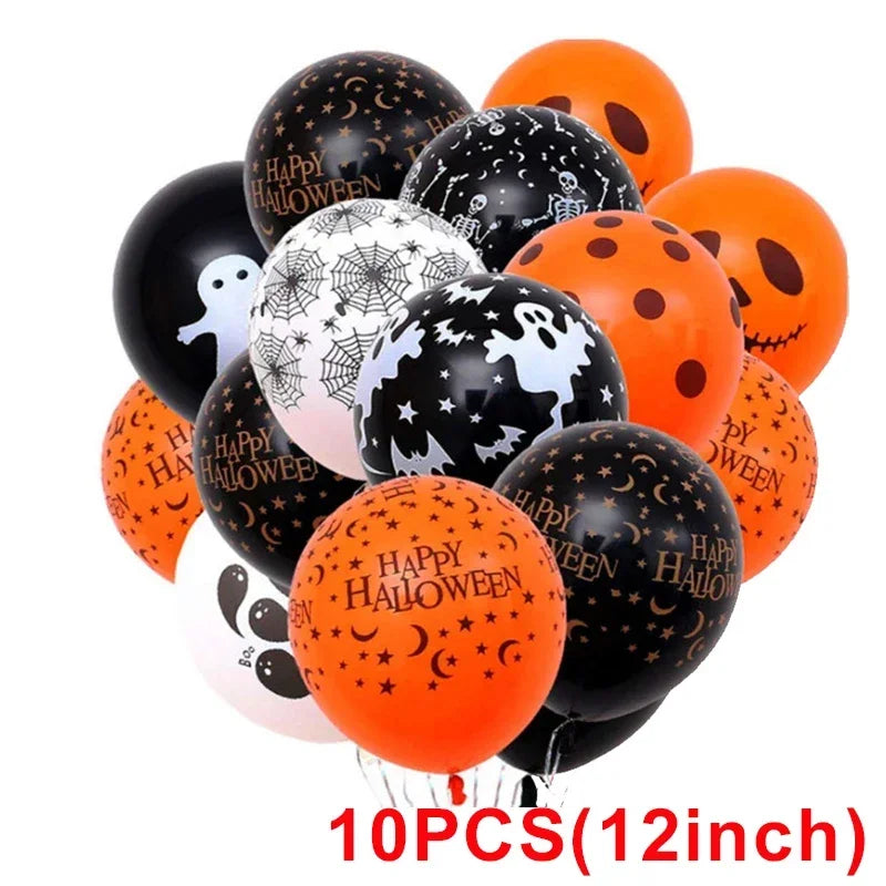 Halloween Decor Props Set Creative Horror Ghost Black Gauze With Spider Latex Balloons Halloween Party Decors Supplies Globos