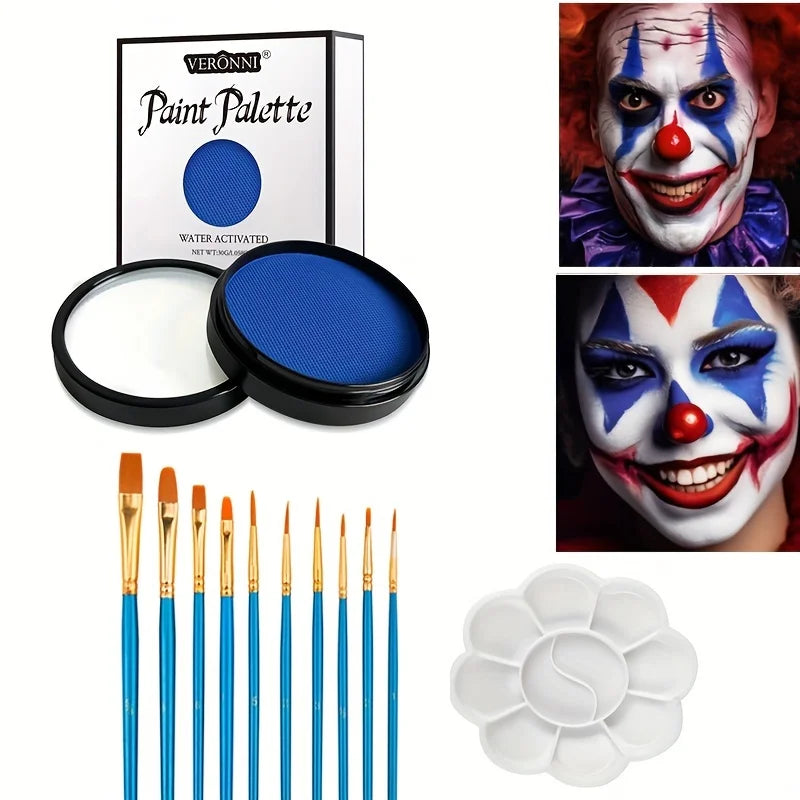 30g Water-Activated Body Makeup Face Paint Set 3-Piece with Brushes Mixing Palette for Halloween Christmas Costume Party Cosplay