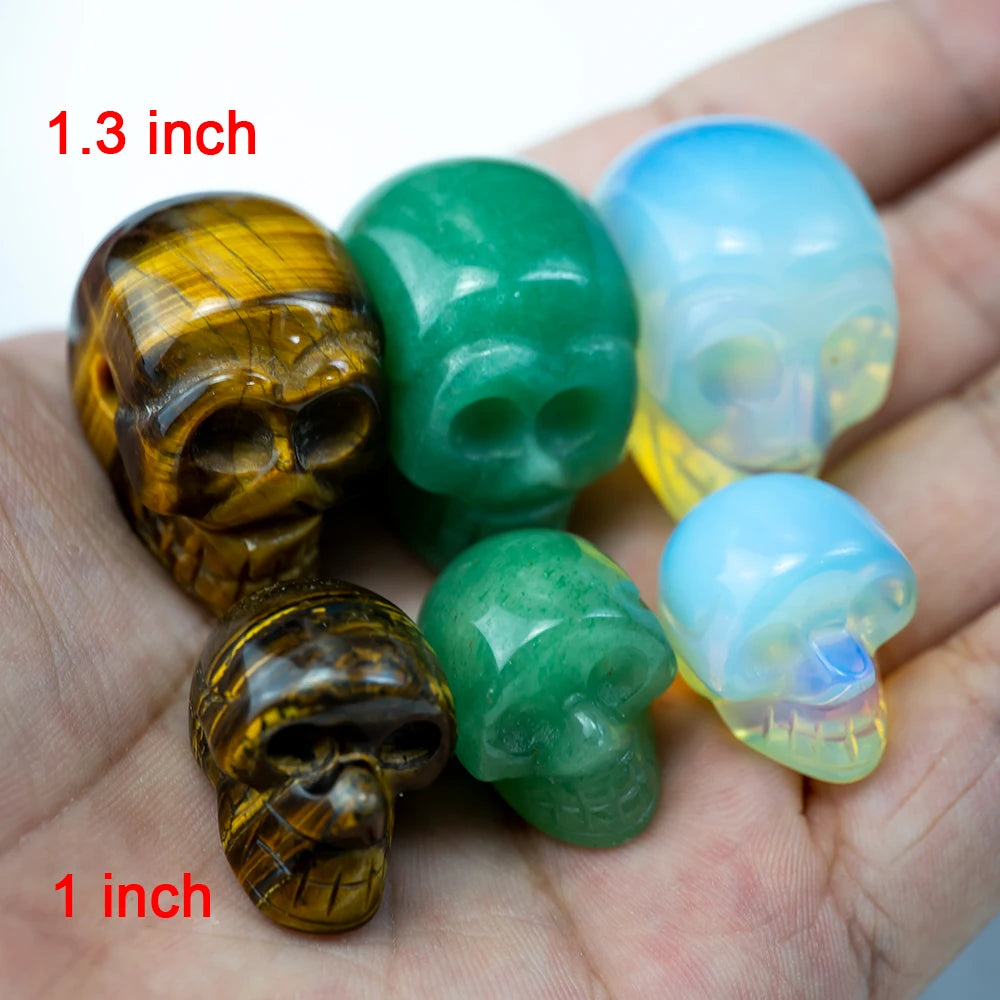 Natural Crystals Skulls Mineral Ghost Head Polished Carved Halloween Gift Desktop Home Decor Stone Crafts Skull Statues 14colors
