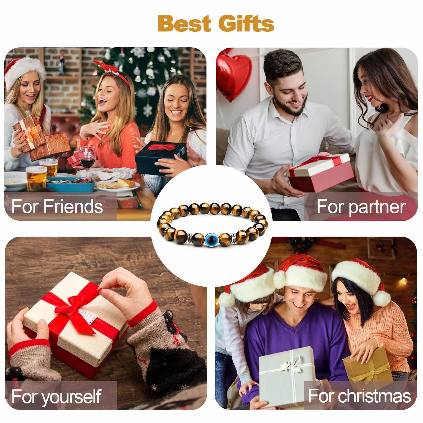 Evil Eye Bracelet for Men 8mm Tigers Eye Stone Bracelet Protection Bracelet Natural Stone Bracelet Bring Luck  Jewelry Gifts