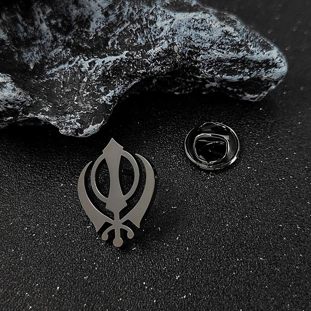 Stainless steel butterfly clasp brooch/cufflink, Sikh symbol badge for men's suit, elegant anti-exposure button for women.