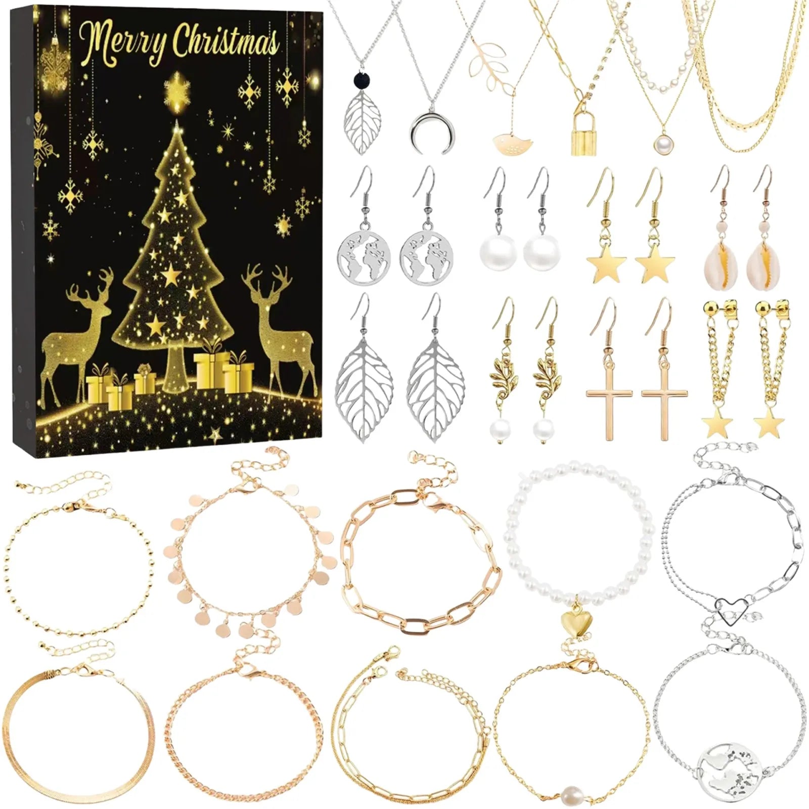 Christmas Countdown Calendar 24 Days Christmas Countdown Advent Calendar Necklace Bracelet Earrings Christmas Gifts