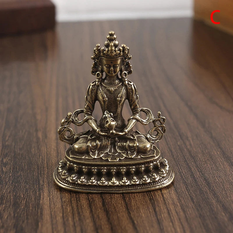 Retro Brass Chinese Tibetan Green Tara Buddha Statue Antique Copper Buddha Statue Home Living Room Office Decoration Figurines