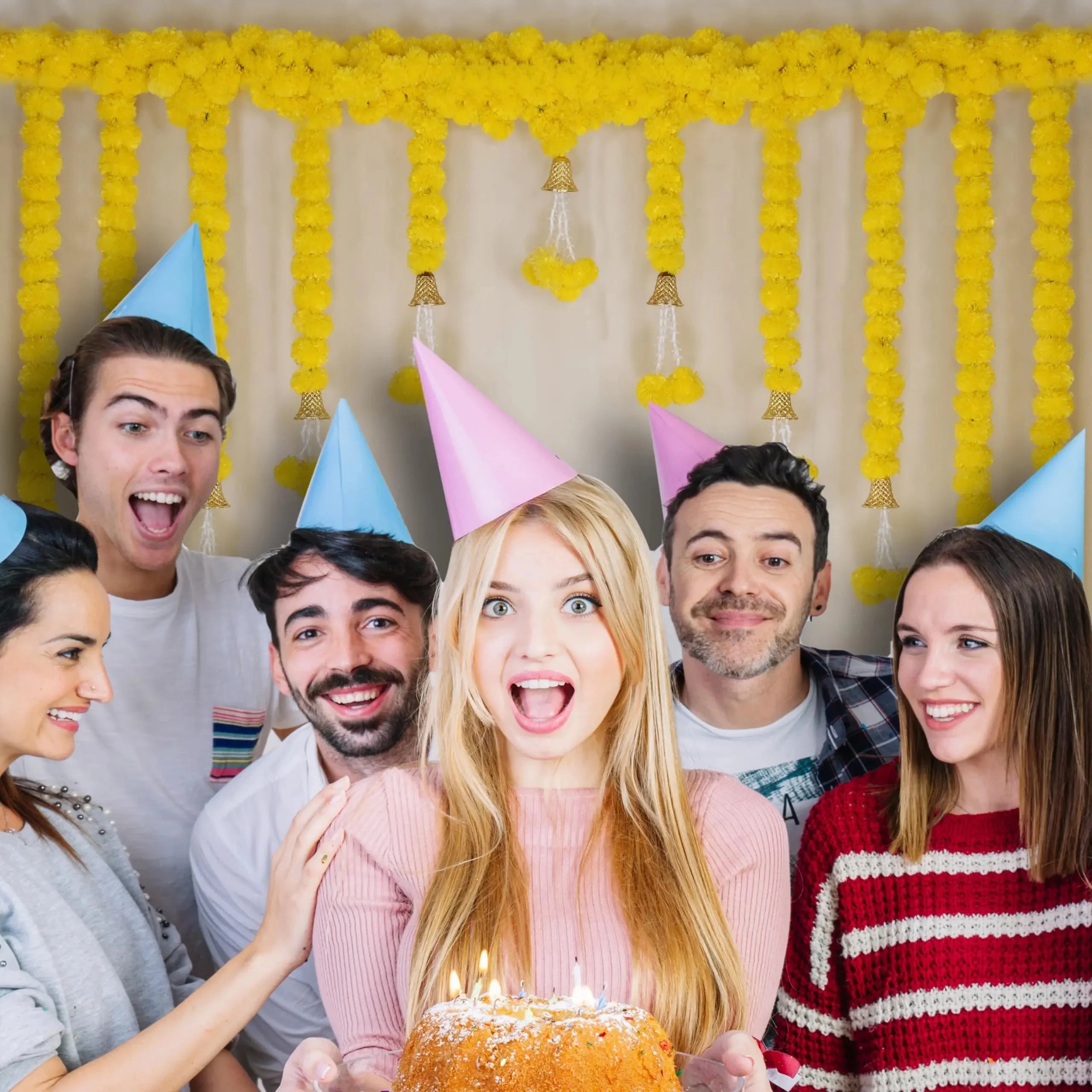 Marigold Garlands Artificial Flower for Indian Decoration Diwali Day of The Dead Halloween Party Festival Wreath Ornament