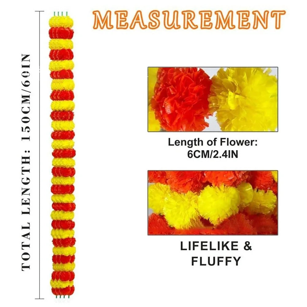 Long Strands Artificial Marigold Garland Pooja Diwali Fiesta Indian Décor Pooja Marigold Flowers Pooja Wedding Events Decor