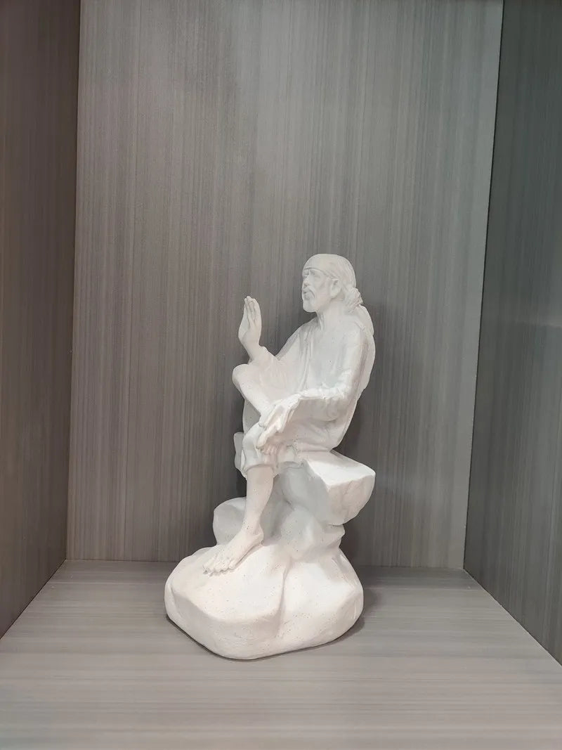 Vilead 26cm Sandstone Sai Baba of Shirdi Statue Hindu Sculpture Hand Crafted Replica Hinduism Indian God  Home Office Decoration