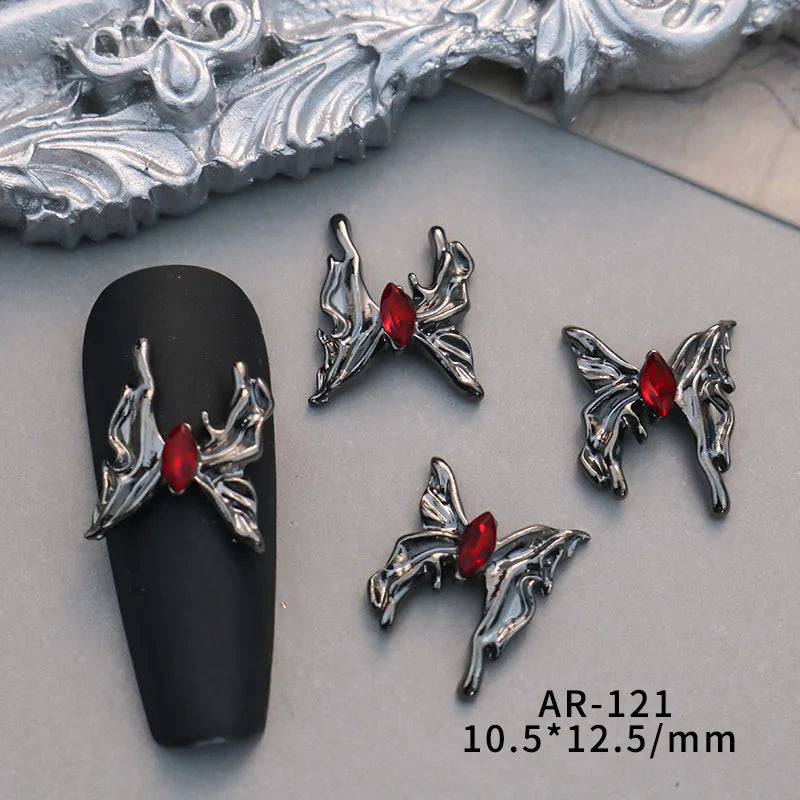 10PCS Black Iron Cross Skull Nail Charms Parts Butterfly Wing Accessories Halloween Nail Art Decoration Design Supplies Material