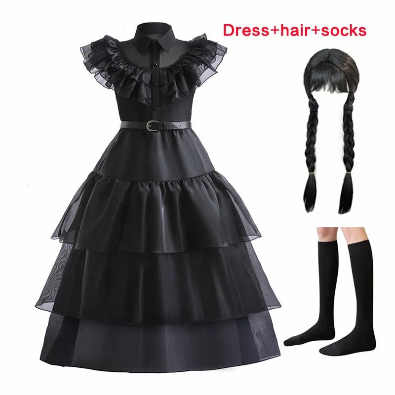 KLFLGD Black Lace Halloween Dress Up Girl's Birthday Party Performance Dress New Girl Role Playing Dress 4-12 Years Old