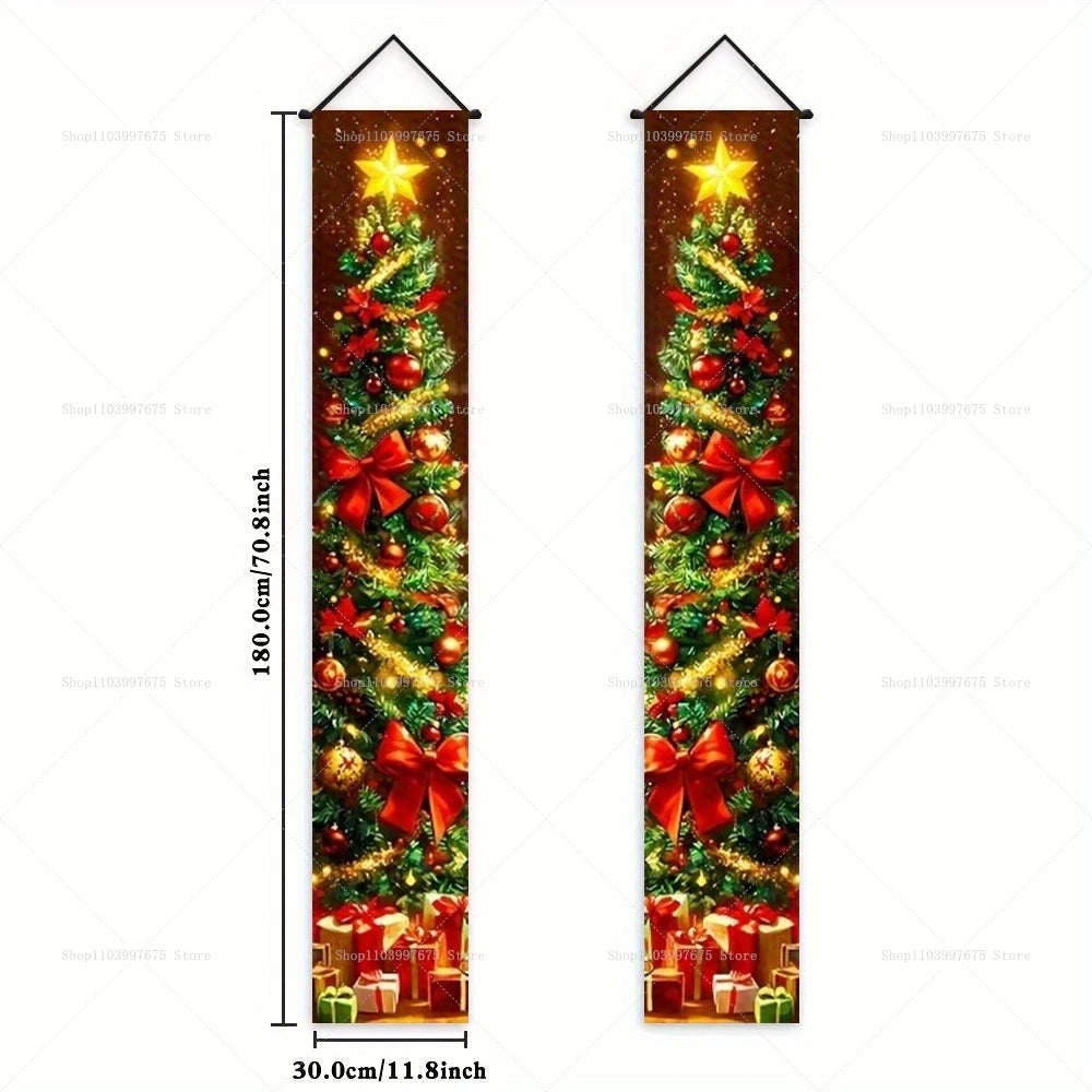 2D Merry Christmas Tree and Wreath Decor Indoor Outdoor Banners Porch Hanging Signs Wall Front Door Outside Yard Party Supplies