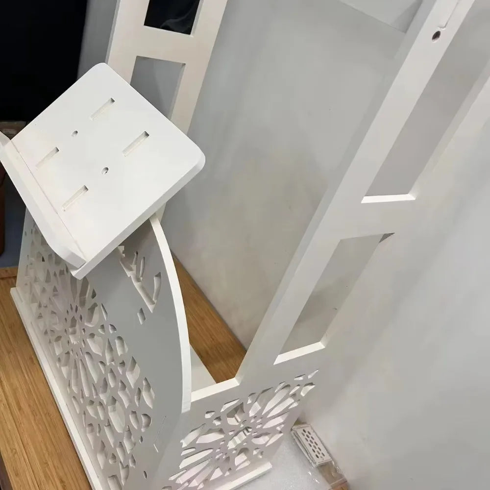 Decorative Wooden Prayer Rack via Shelf with Standing Prayer Mat Installation