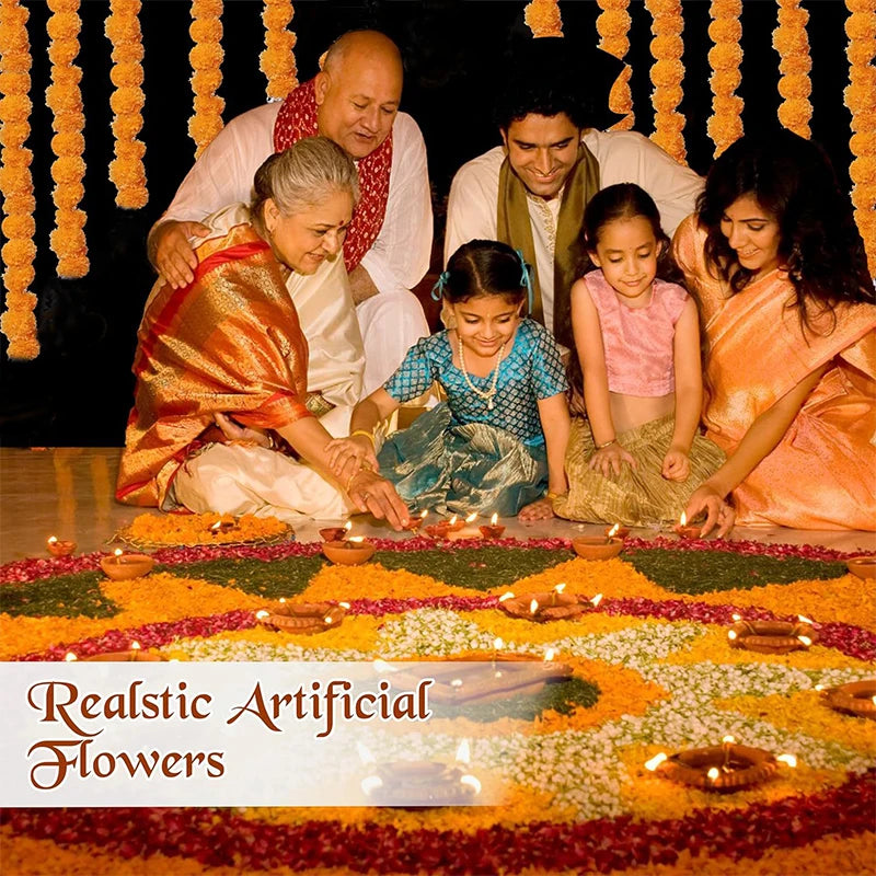 1.5m Marigold Flower Garland Plastic Artificial Flowers Indian Diwali Traditional Festival Wreath Day of The Dead Party Decor
