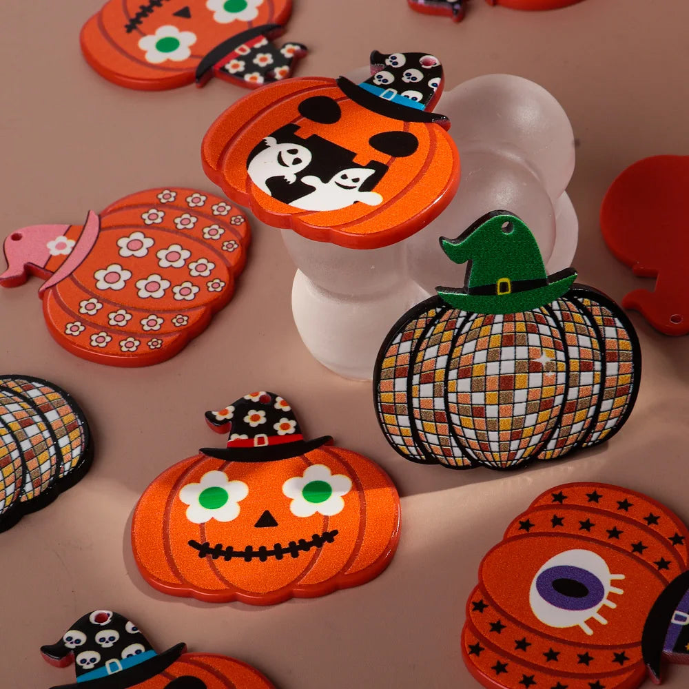 10pcs/lot Halloween Cute Charms Creative Ghost Pumpkin Acrylic Print Pendant for DIY Jewelry Making Necklace Earring Accessories