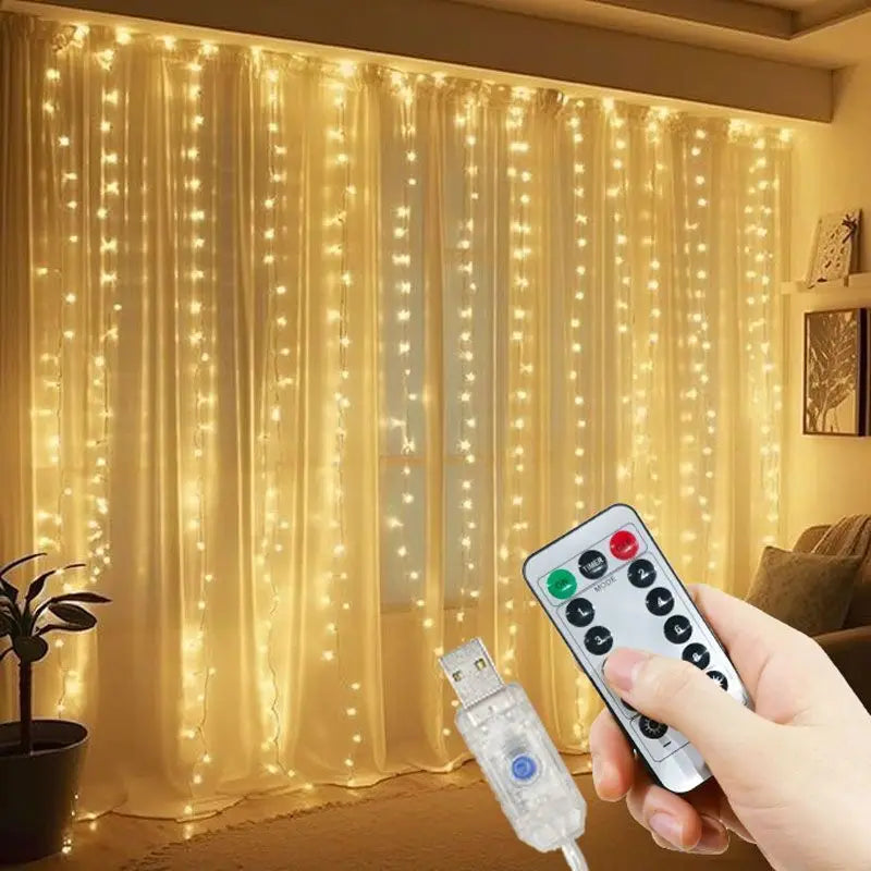 LED Curtain String Light Beautiful Window Ornament USB Powered Indoor Christmas New Year Garland Led Lights Halloween Decoration