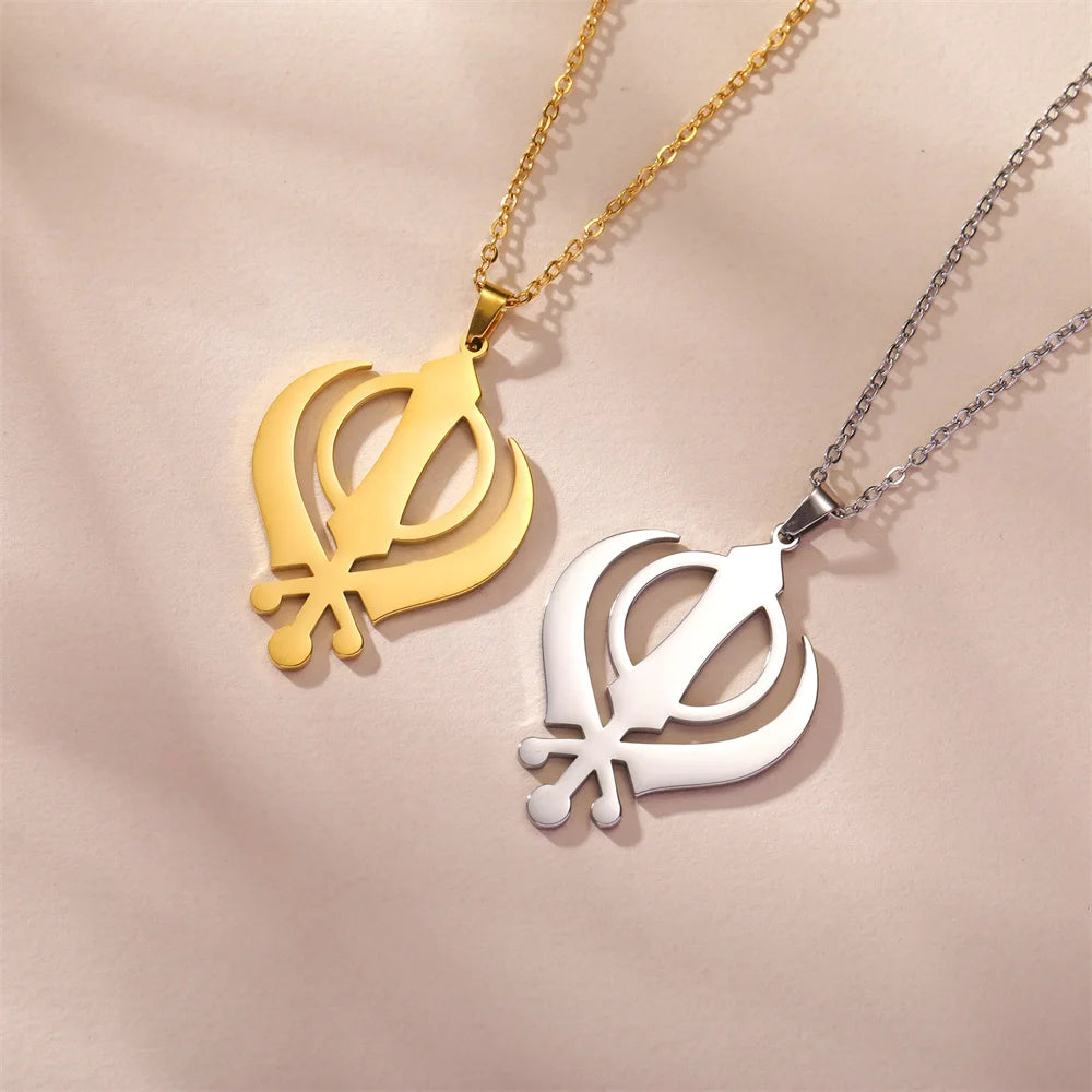 EUEAVAN Classic Sikhism Symbol Necklace for Women Men Stainless Steel Sikh Khanda Necklaces Religious Protection Amulet Jewelry