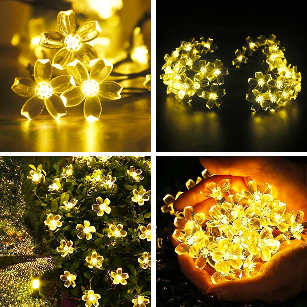 Solar decorative lights, outdoor waterproof 8 modes, cherry blossom lights, Christmas garden party decoration